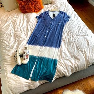 V-neck button- down shirt-dress *